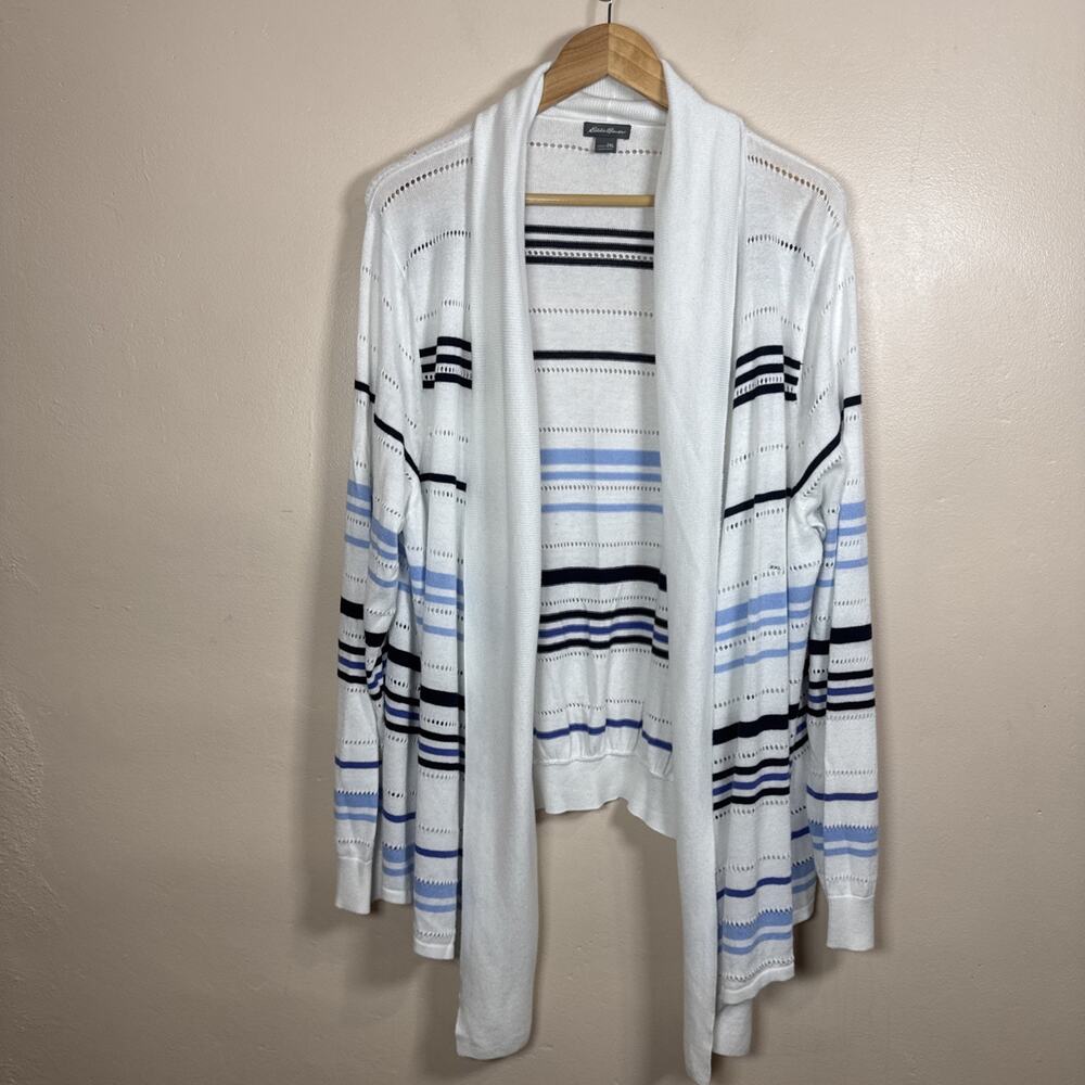 Eddie Bauer Womens Plus Size Cardigan 2XL Lightweight Nautical Coastal Striped